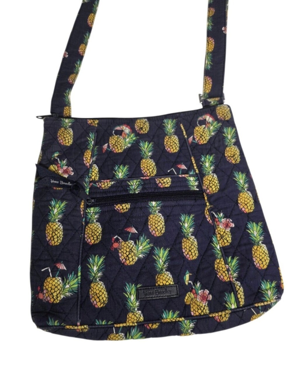 Vera Bradley Pineapple Tropical Print Quilted Crossbody Bag Navy Adjustable
